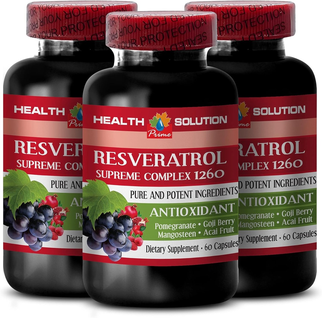 Zesilte svou přirozenou staminu - RESVERATROL SUPREME COMPLEX - Resveratrol Extract s Goji Berry, Acai, Noni, Pomegranát, Mangosteen, Superfluit Blend, Antioxidant, Imunitní podpora, 3 Bot 180 Caps