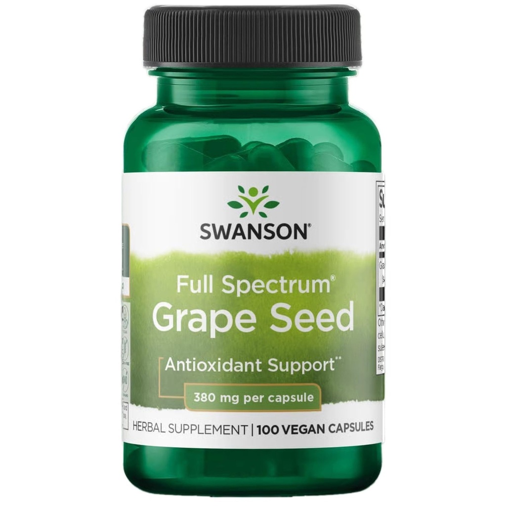Swanson Grape Seed Heart Antioxidant Free Radicals Zdravý krevní tlak Podpora Polyfenoly OPCS (Oligomerní Proanthocyanidins) Bylinný doplněk 380 mg 100 Kapsle