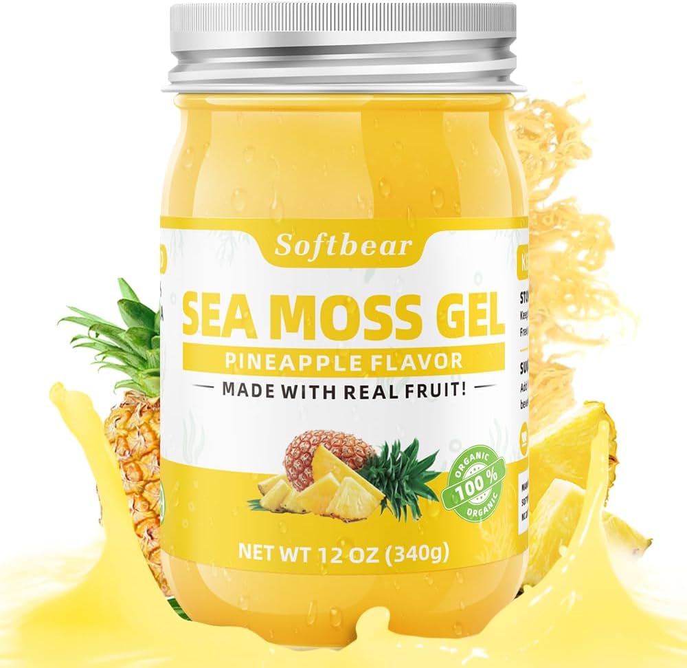 softbear Moss Gel Ananas ochucený 12 OZ - Wildcrafted Irish Moss Gel Organic Raw 92 Minerály a vitaminy Non- GMO gluten- zdarma Vegan doplňky imunitní štítné žlázy stravovací podpora