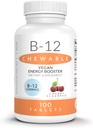 Mauricets Natural Vitamin B-12 Methylkobalamin 1000mcg - 100 Žvýkací třešňové tablety - Sublingual B 12 dodatek pro energetickou podporu - Želatina zdarma