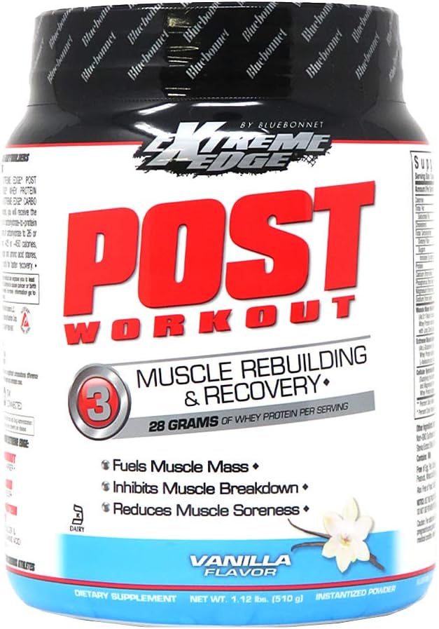 Bluebonnet Nutrition Extreme Edge Post Workout Protein Powder, Grass Fed Krávy, 28 Grams of Protein, No Sugar Added, Gluten Free, Soy Free, Kosher Dairy, 1.12 LB, 12 Servings, Vanilla Flavor