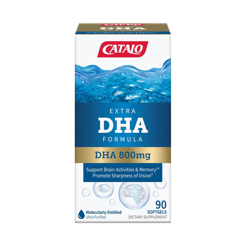 CATALO Extra DHA Formule, 800mg DHA per Serving, Ocean Fish Oil Softgels with Natural Lemon Flavor, Advanced Molekular Distillation, Easy- to-Swallow, No umělé barvy & Konzervativa - 90 Softgels
