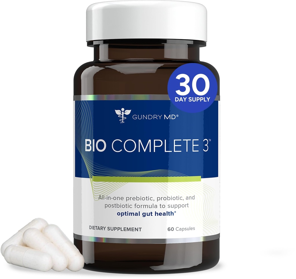 Gundry MD ® Bio Kompletní 3, 3-in-1 Probiotika pro Gut zdraví, Probiotické doplňky pro stravu, Doplněk Podpůrné vyfukování, plyn, Potravinové chutě, Energetické úrovně, Kůže, a Focus, 30 Den Dodávka