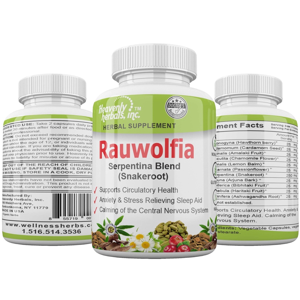 Rauwolfia Serpentina Blend (Snakeroot), 1000mg per Serving - Organic Bylinný dodatek - Ayurvedic Herb & Natural Remedy -Podporuje Circulatory Health, Kardiovaskulární zdraví AIDS - 60 Ct.