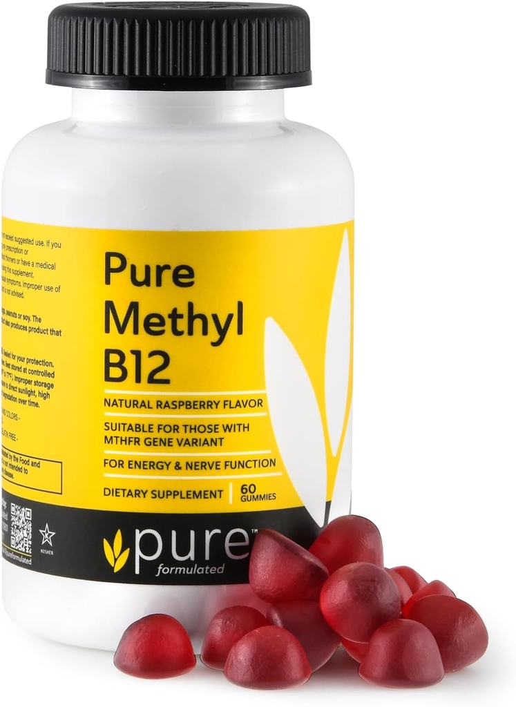 Methyl B12 Vitamin Gummies - Vegan Vitamin B12 Methylkobalamin Gummies pro dospělé a děti - Žvýkací B-12 Gummy for Energy & Nerve Function - Gluten- Free, Dairy- Free, Kosher- 60 Gummies 1500 mcg