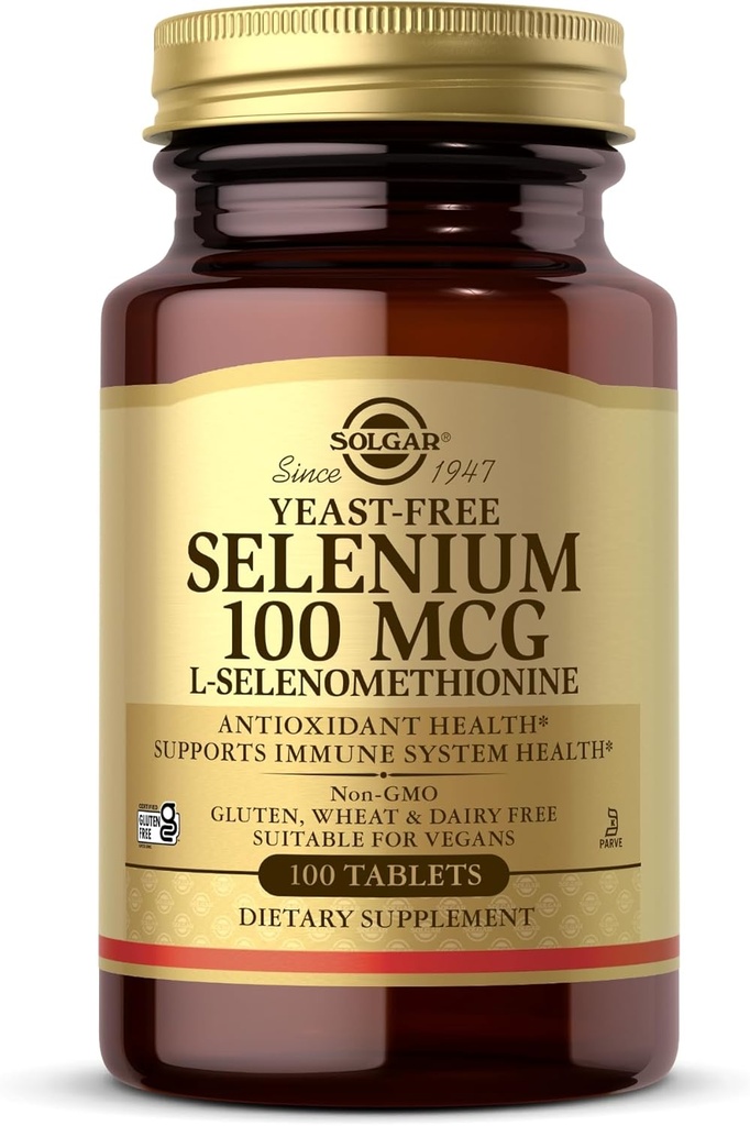 Solgar Yeast-Free Selen 100 mcg - 100 Tablet - Podporuje antioxidační a imunitní systém zdraví - Non- GMO, gluten Free, mlékárenské zdarma, Kosher - 100 Služeb