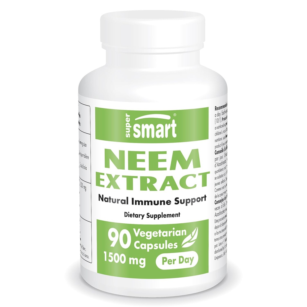 Supersmart - Neem Extract 1500mg za den - Azadirachta Indica Leaf Oil Extract - Neem Supplement PHARMAN124; Non- GMO & Gluten Free - 90 Vegetariánských kapslí
