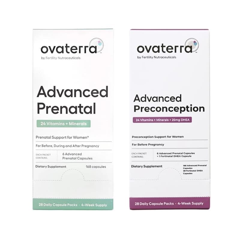 Ovaterra Advanced Prenatal & Preception Multivitamin Bundle pro ženy s DHEA 25mg, Choline 550 mg, Folát (methylfolát) 1,010 mcg, Omega33 DHA, EPA, Chelated Iron 364 Kapsle - 28 Day Supply