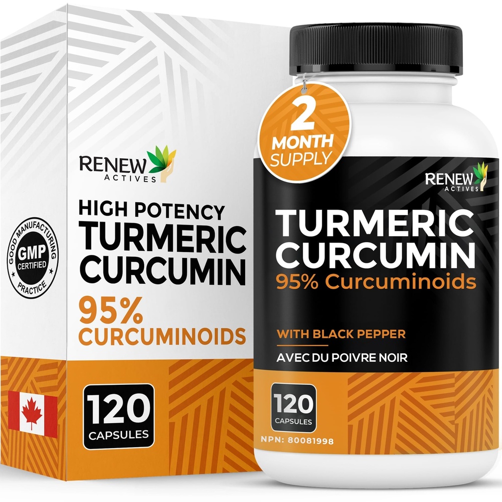 Reew Actives Kurkumin s černým pepřem - 600MG Turmeric Root, 100MG Curcuminoidy na 2 Kapsle - Podporuje Digestion, zdraví jater, společná pomoc a mobilita - Made in Canada - 120 Kapsle