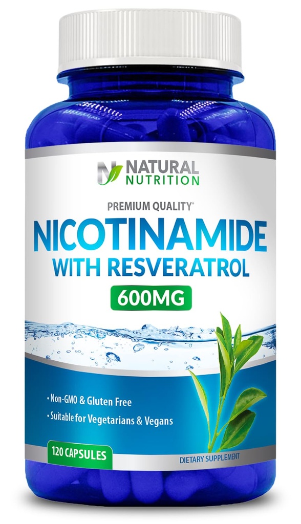 Generické přírodní vitamin nikotinamid s Resveratrol 600mg (vitamin B-3) 120 Veggie Kapsle gluten zdarma & Non- GMO