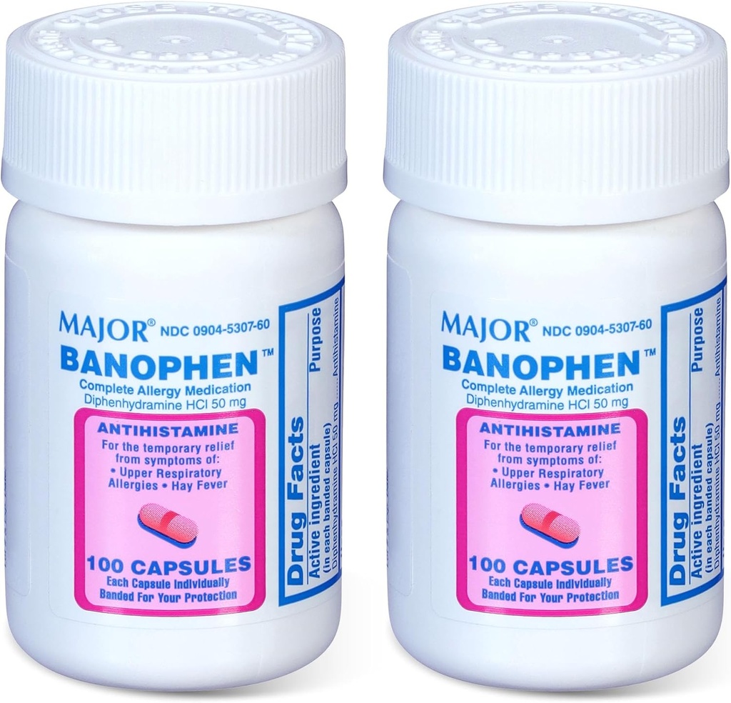 MAJOR Banohpen - Kompletní alergická léčba - Difenhydramin HCI 50 mg - Antihistamin - 100 tobolek (2 balení)