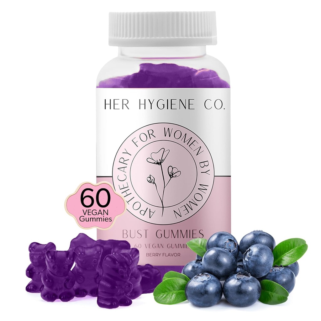 Její Hygiena Co. Podpora hrudí Gummies pro ženy, Wellness & Confidence, Natural Bylin Blend, Multivitamin pro křivky, Fitness Workout Dodatek, Vegan & Non- GMO, Berry Flavor, 60 Počet