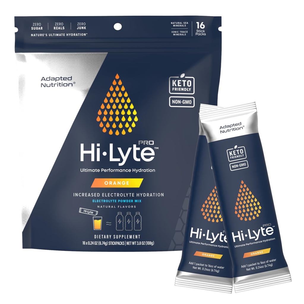 Upravená výživa Hi- Lyte Pro Hydration Packets - 16 Individuální nápoje Packets 124; Oranžové 124; Oranžové 124; Ochucené Electrolyte Powder 124; Sugar- Free, Nula Carb, Nula Calorie