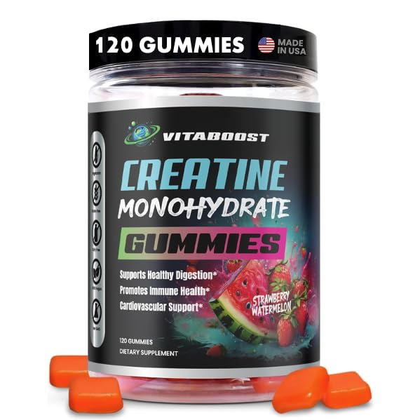 Kreatine Gummies 5g- Natural Creatine Monohydrát pro muže a ženy - Delicious Jahodový meloun Flavor- Zvyšovat sílu, energie a svalnatý růst - Vegan Pre Workout Gummies - Vyrobeno v USA
