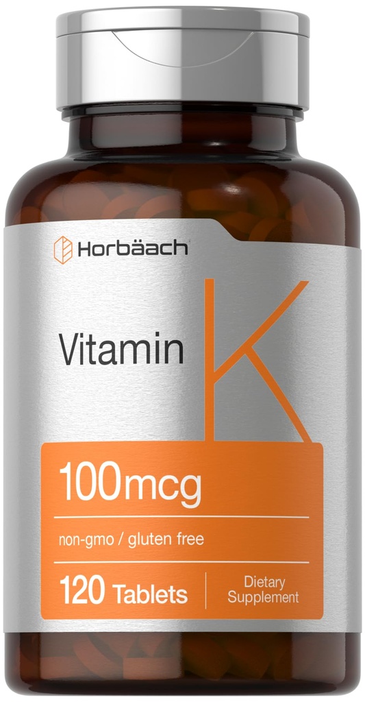 Horbäach vitamin K dodatek 124; 100mcg dodatek 124; 120 tablety 124; vegetariánské, Non- GMO & gluten zdarma dodatek
