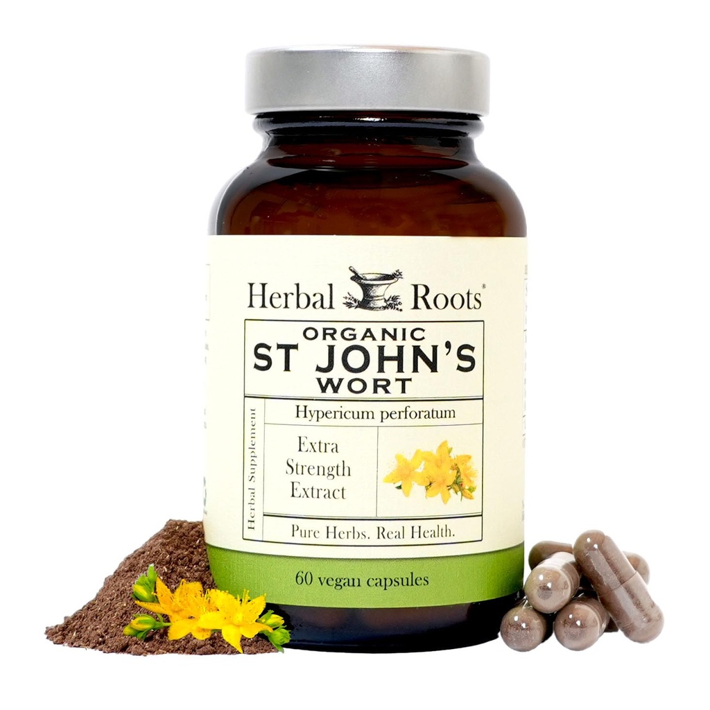 Herbal Roots St Johns Wort Kapsle 124; 450 mg / Serving Capsle 124; Pure St. John 's Wort bez pojiv nebo Fillers Non GMO Capsle 124; 60 Vegan Kapsle
