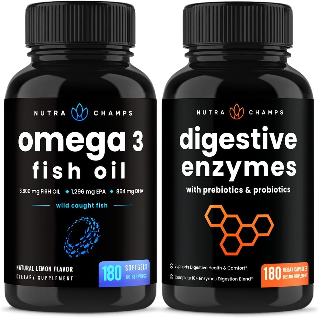 NutraChamps Omega 3 Rybí olej a trávicí enzymy 2 Pack Bundle