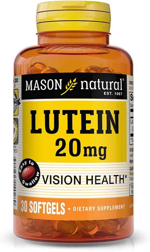 MASON NATURAL Lutein 20 mg s vitaminem E - Zdravá vize a funkce očí, podporuje oční zdraví, 30 Softgels