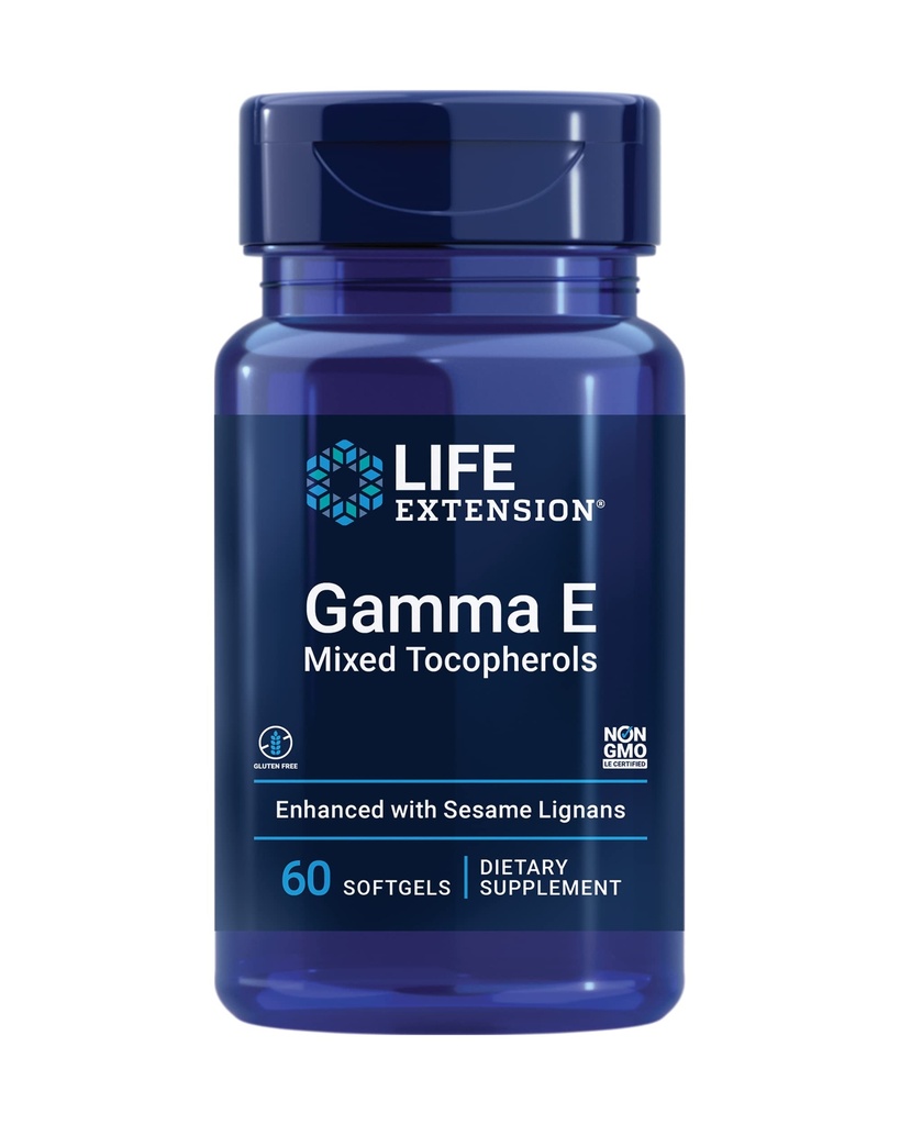 Life Extension Gama E Mixed Tocopherols, Zdravé stárnutí, vitamín E dodatek, Vylepšený se Sezame lignans, Gluten- Free, Non- GMO, 60 softgels