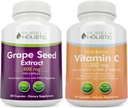 Čistě holistický Grape Seed Extract 400mg + vitamín C 1000mg Time Release Bundle - 615 Vegan Kapsle - Vyrobeno v USA