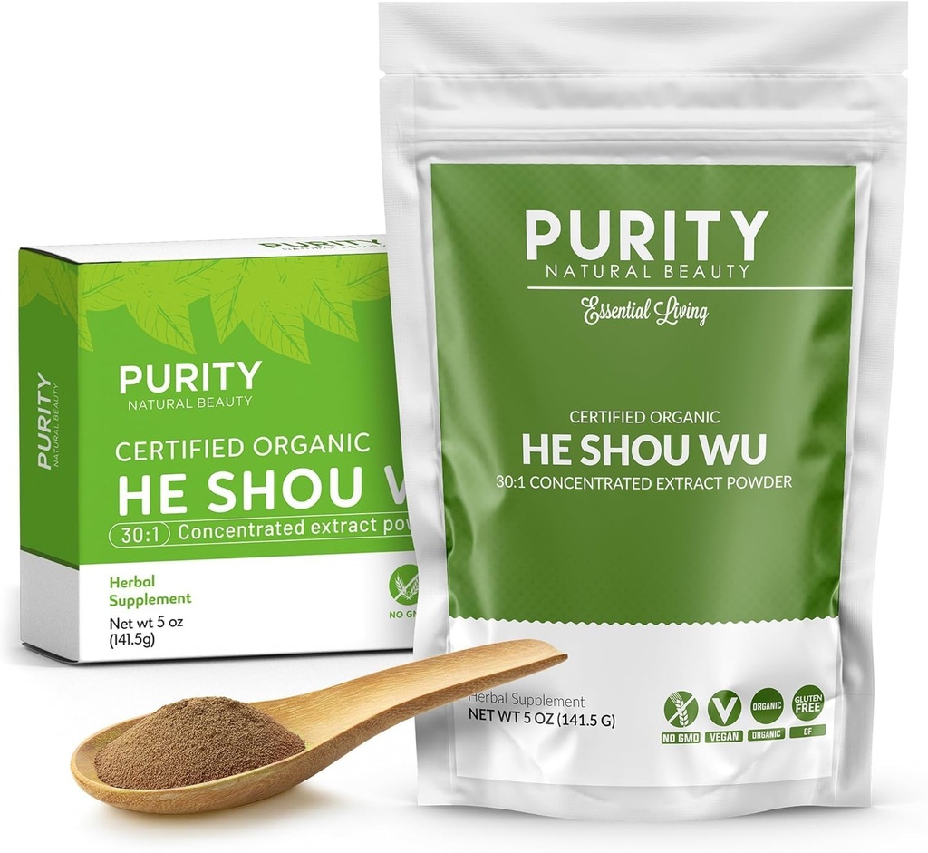 Certified Organic He Shou Wu - Large 5oz Bag of 30: 1 Concentrated-Fo-ti - Organic Photi Extract- Fo ti He Shou Wu Organic-Plus Bamboo Spoon zdarma