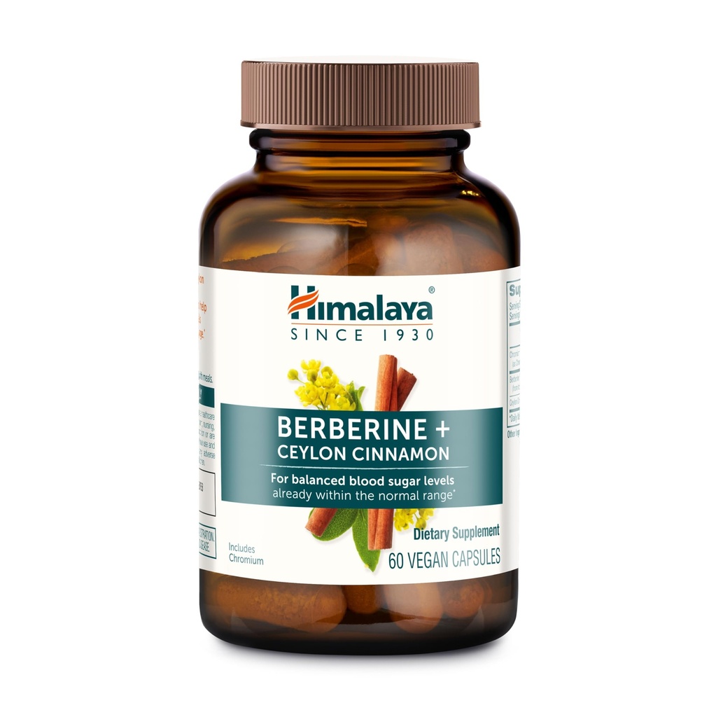 Himalaya Berberine s Ceylon Skořice - Bylinný dodatek pro podporu normální metabolismus, imunitní a stravovací zdraví - Vegan, gluten zdarma, 60 Vegetariánské kapsle