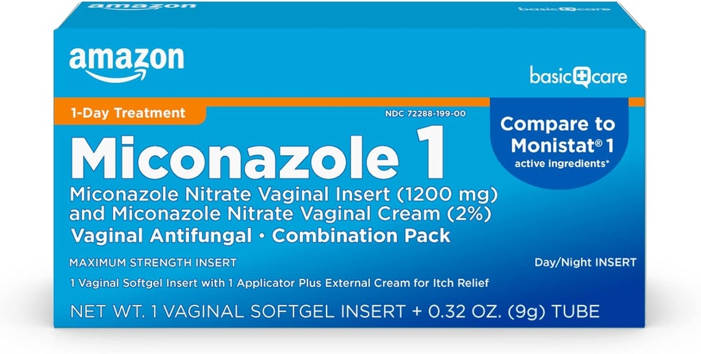 Basic Care Miconazole Vaginální vložka 1200 mg a Miconazole Nitrate Cream 2 Kombinovaná Vaginální kvasinková infekce, bílá, 0, 32 Ounce (balení), 1 Počet