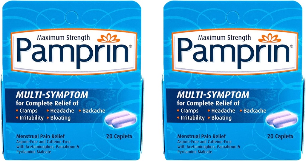 Pamprin Multi- Symptom Formule, s acetaminofen, menstruační období Symptomy Relief včetně křeče, bolest, podrážděnost a nadýmání, 20 kaplety (Balení po 2)