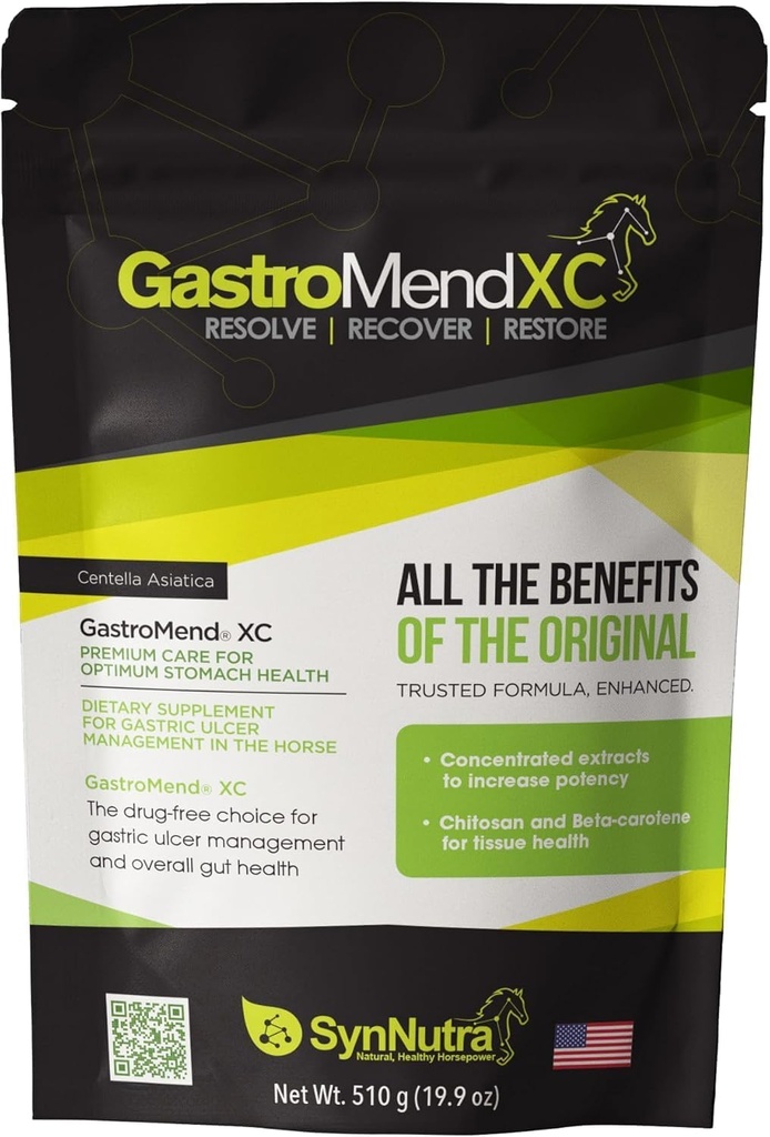 GastroMend XC, 100% přírodní Equine Stomach Zdraví pro koně, Promotes Healing & Prevention of Gastric Ulcers, Vysoce potent & Efektivní, Podporuje Gastric a Hindgut zdraví, 30 Sluhy, Made in USA