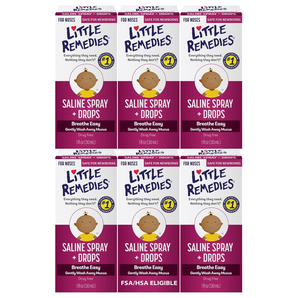 Little Remedies Sterile Baby Saline Nasal Spray and Drops, 1 Fl Oz, 6 Pk