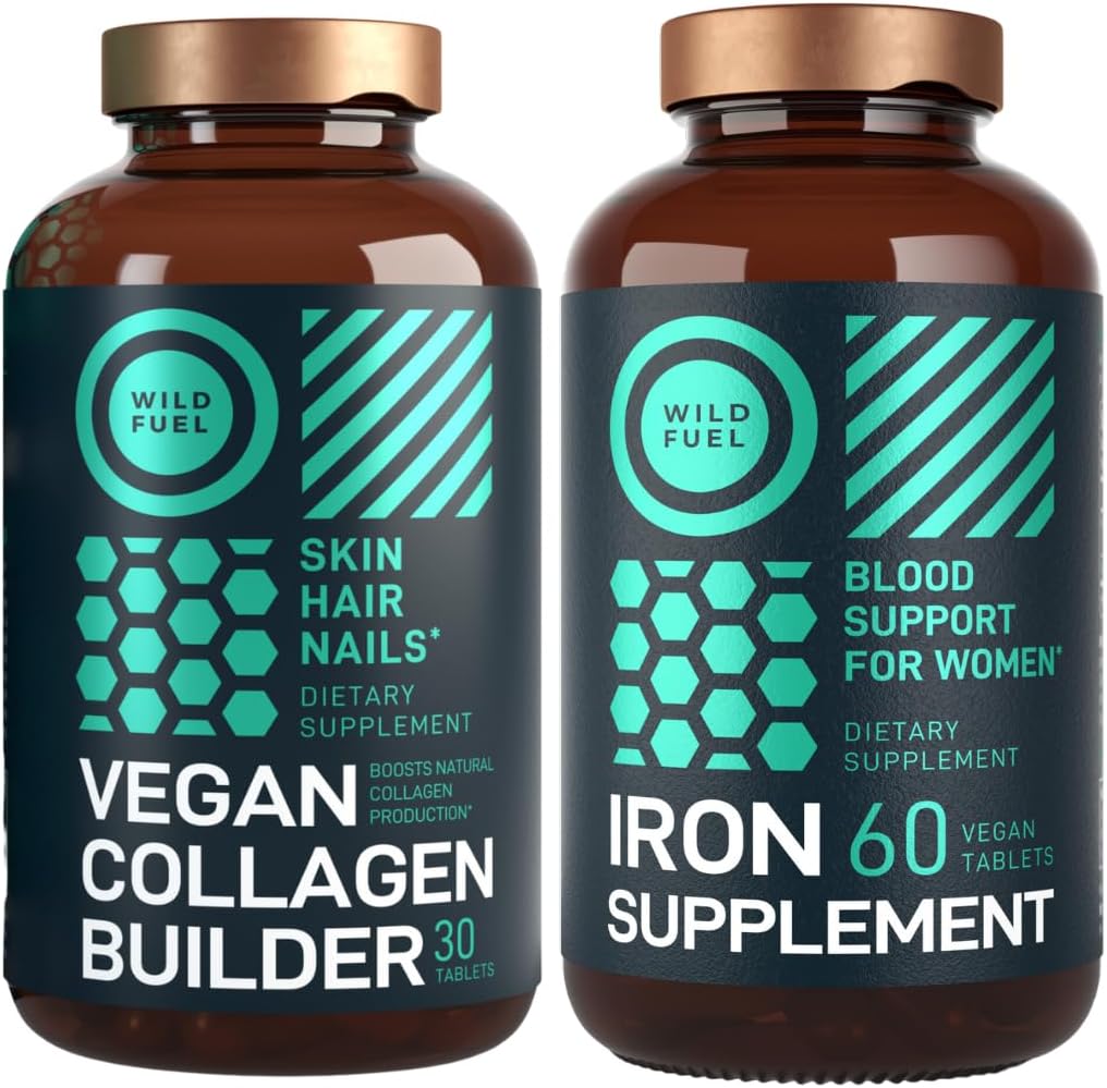 WILD FUEL Vegan Kolagen Stavební Tablety a Železný doplněk pro ženy s listovou kyselou ženské pouzdro