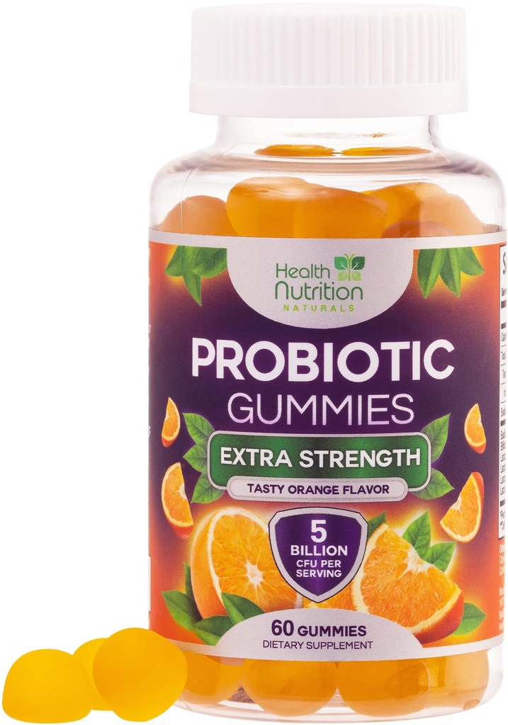 Probiotické gumičky 5 miliard CFU - Diverzní probiotické proužky pro stravitelné zdraví a Gut podpora Gummy pro ženy, muže, & Děti, Denní Probiotika dodatek pro imunitní podporu, Non- GMO, Vegan, 60 Gummies