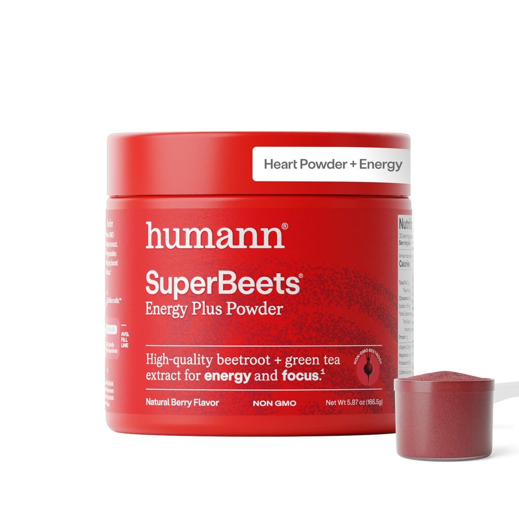 HumanN SuperBeets Energy Plus s výtažkem z hroznového semínka - Kořen řepy, Zelený čaj Extrakt, Kofein, Vitamin C, Non- GMO, 5.87oz