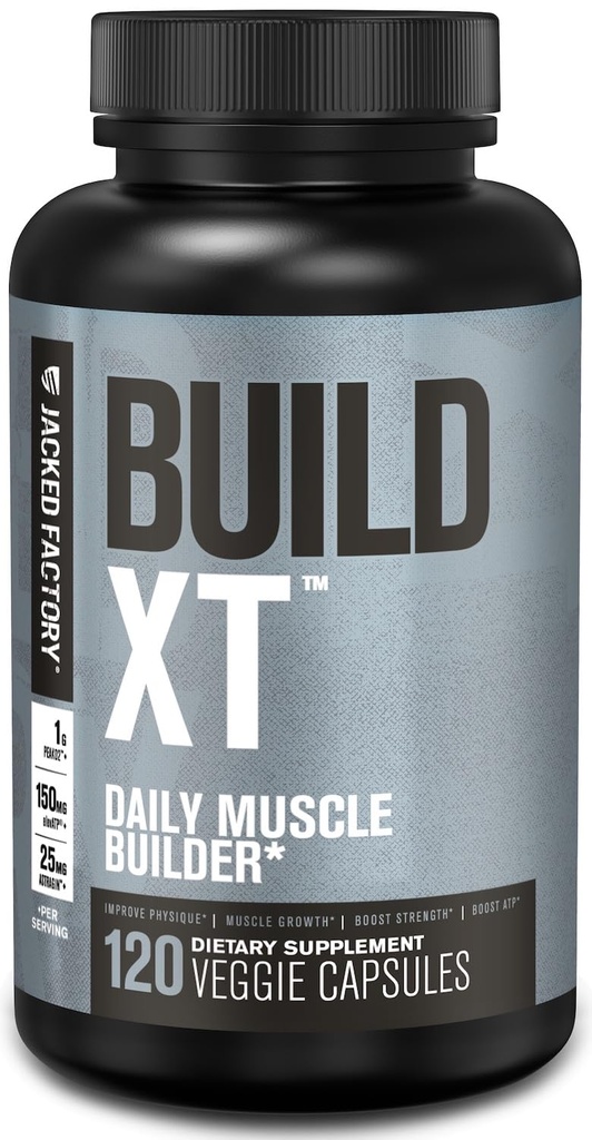 Jacked Factory Build- XT Daily Muscle Builder & Performance Enhancer - Svalové Building Dodatek pro svalovou sílu a růst 124; Obchodní složky Peak02, ElevaTP, & Astragin - 120 Veggie pilulky