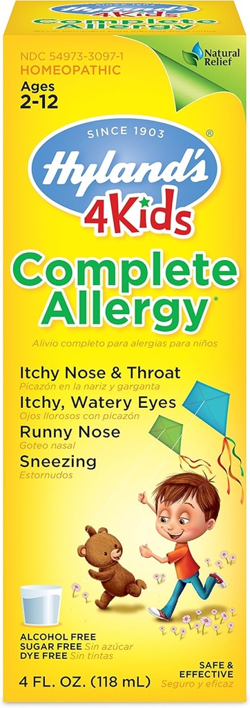 Hyland děti Alergie Medicína 4Kids Non Drowsy Children Kompletní alergie Relief Sirup Bezpečné a přírodní pro vnitřní venkovní balení May Vary, Jedna barva, 4 Fl Oz
