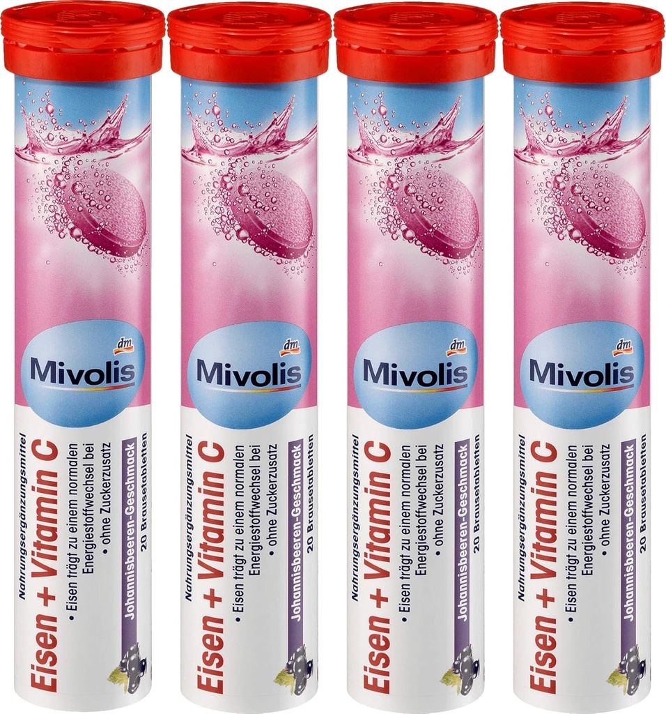 Mivolis Iron + Vitamin C efervescent Tablety - Dietní doplňky 4 Balení x 20 ks