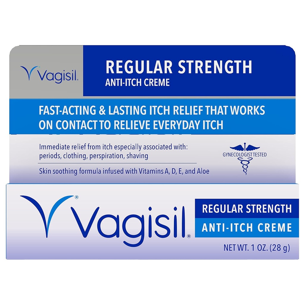 Vagisil Pravidelná síla Anti- Itch Feminin krém pro ženy, Gynekolog Testováno, hypoalergenní, Fast- acting a dlouhotrvající Itch Relief, Vaginální Moisturizer Soothes a Cools, 1 oz (balení po 1)