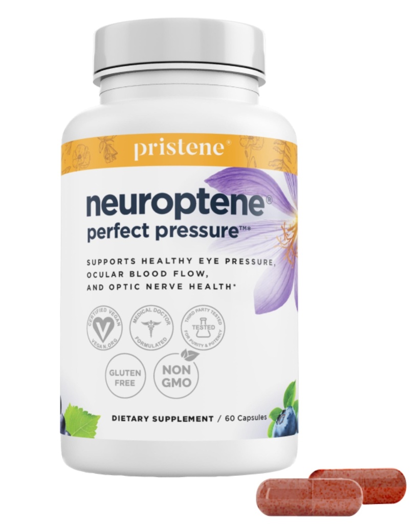 Borůvkový doplněk pro oči - oční vitaminy s CoQ10, Niacinamid, Grape Seed Extract & Saffron - Podporuje tlak a optický nerv zdraví - Neuroptene 60 Kapsle