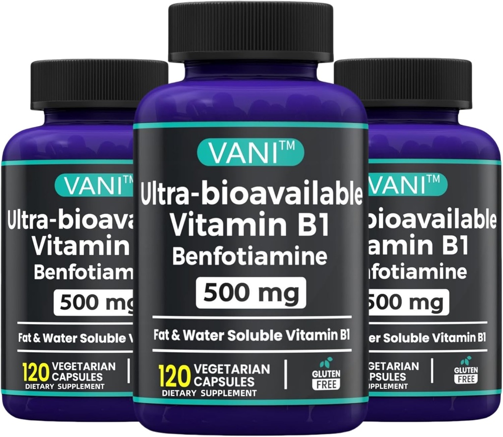 2 v 1 Vylepšený vzorec: Vitamin B1 s Benfotiamin 500mg, Tuk Rozpustný doplněk vitaminu B-1, 500 mg - 120 Kapsle (3)