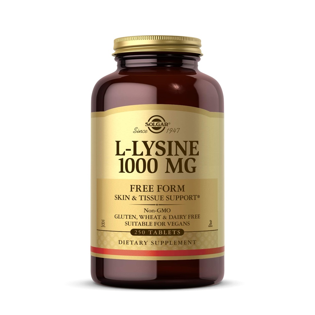 Solgar L- Lysin 1000 mg, 250 tablet - zvýšená absorpce a asimilace - Promotes Integrity of Skin and Lips - Kolagen Support - Amino Acids - Non- GMO, Vegan, gluten Free - 250 Služeb