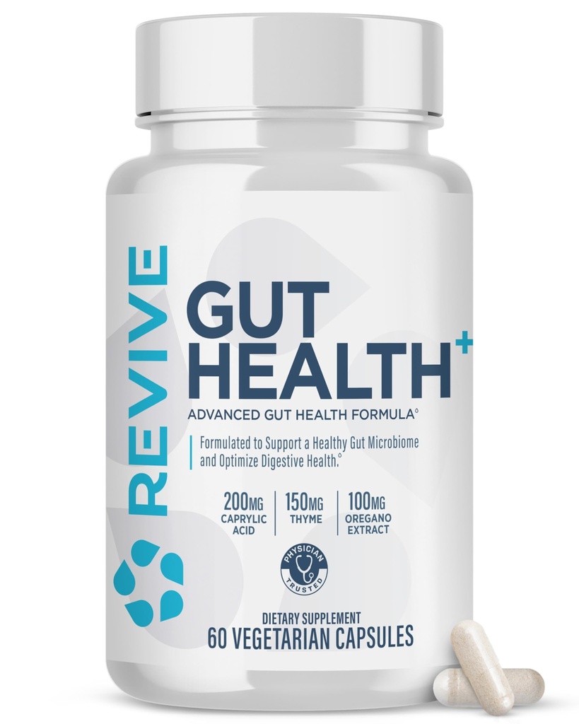 Revive MD Gut Zdravotní doplňky pro muže a ženy - Denní Gut Opravy a dietní zdravotní podpora Formule s tymiánem, Oregano & Mléko Thistle - Vegan- Friendly, Gluten- Free - 60 Vegetariánské kapsle