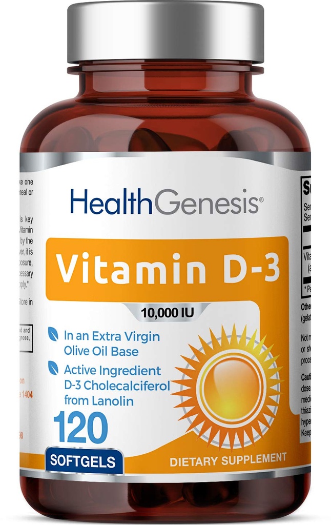 Vitamin D-3 10000 IU 120 Softgels - High-Potency in Extra Virgin Olive Oil Non- GMO Soy-Free podporuje silné imunitní zdraví kostí