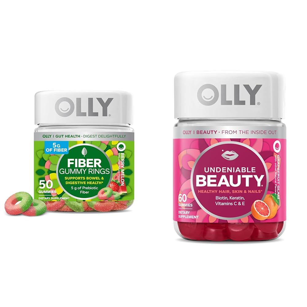 OLLY Fiber Gummy prstence, 5g Prebiotický Vláknina, FOS (Fructooligosacharidy), Dědičná podpora a nepopiratelné Krása Gummy, pro vlasy, kůže, nehty, Biotin, Vitamin C, Keratin, Žvýkací doplněk