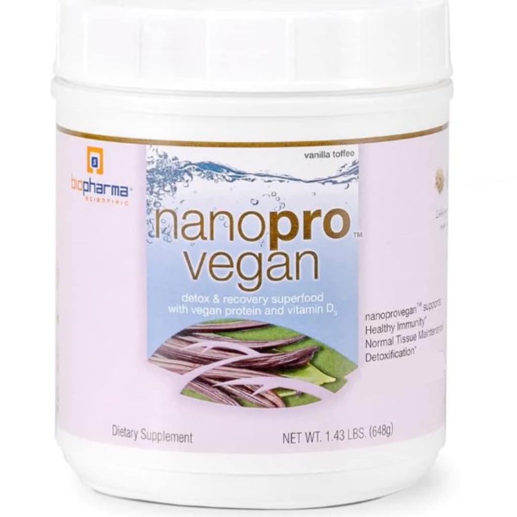 Biopharma Scientific Nanopro Vegan: Vegan Protein Powder for Imunitary Support & Executive Recovery with Pea Protein Blend, Ashwagandha and Vegan D3, Vanilla Toffee Flavor, 30 Servings