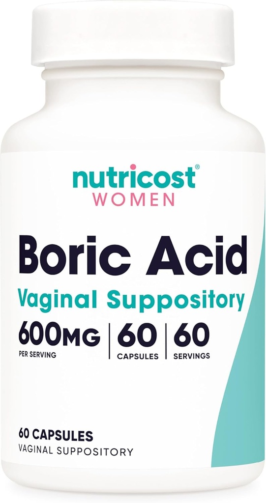 Nutricost Boric Acid 600mg, 60 tobolek - Vaginální čípek - Non- GMO - pro ženy