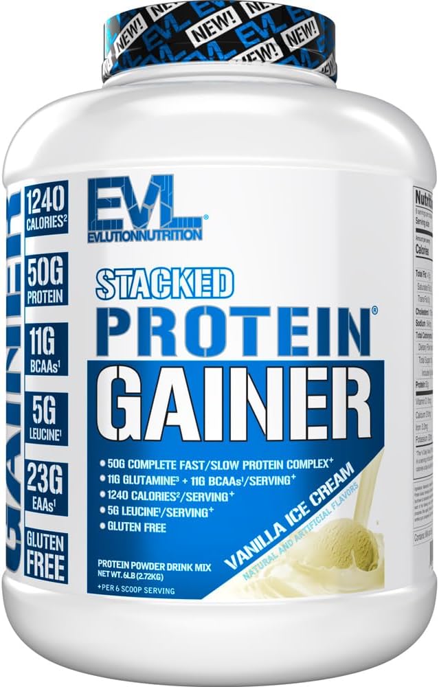 Eluce Nutrition Stacked Protein Gainer, 50 Grams Whey Protein Powder Complex, 251 Grams Carbohydrats, Build Muscle, Recovery, Post Workout, Gluten- Free (Vanilla Ice Cream, 6 LB)
