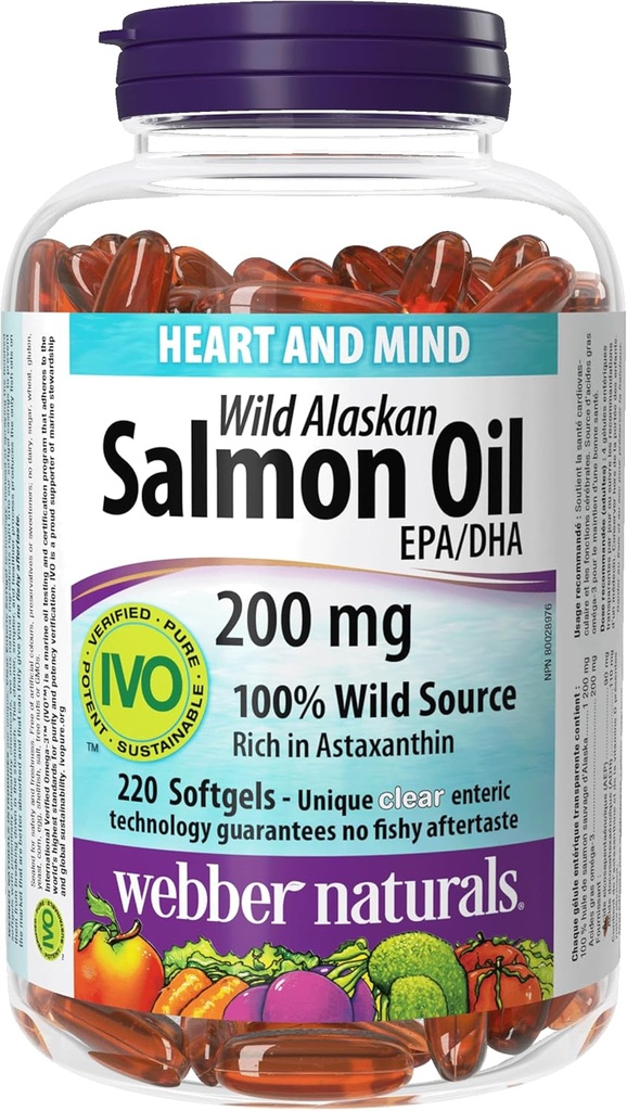 Webber Naturals Wild Aljašský losos olej, 200 Mg, 220-Count