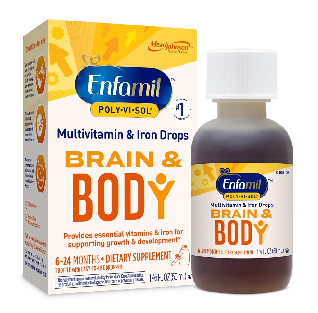 Enfamil Poly-Vi-Sol se železným tekutým multivitaminovým kapátkem, podporuje růst a vývoj *, 50ml Lahvička
