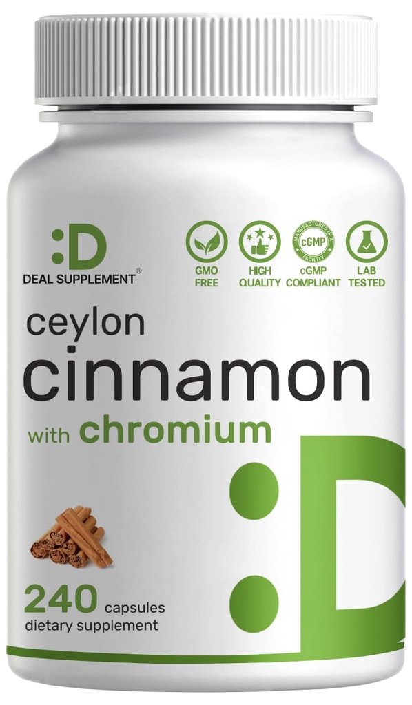 Ceylon Skořice s chromem 1000mcg, 240 Kapsle 124; Aktivní vnitřní Bark Extract, Pravá Srí Lanka Zdroj 124; Přírodní Skořice doplňky