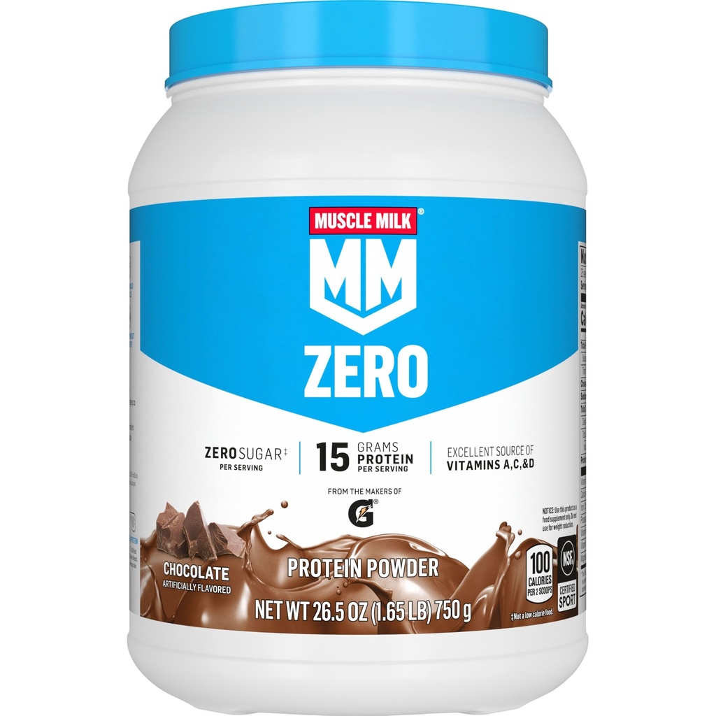 Muscle Milk ZERO, 100 Calie Protein Powder, Chocolate, 15g Protein, 1.65 Pound, 25 Servings